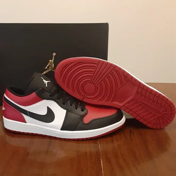 SIZE 9.5 - Nike Air Jordan 1 Low Bred Toe - 553558-612 - AUTHENTIC NEW!! - Picture 2 of 6